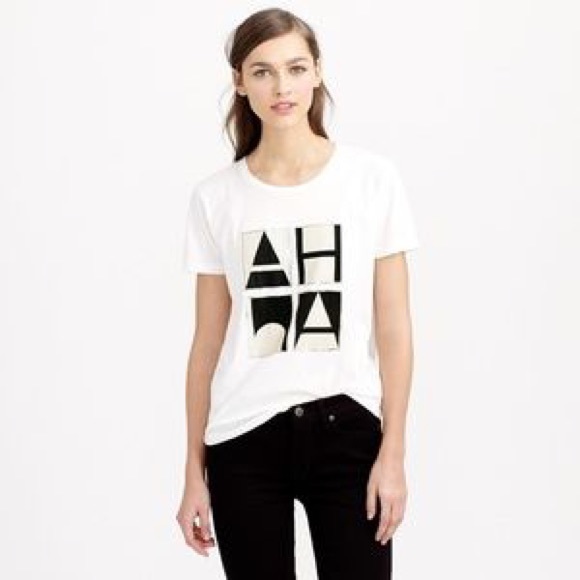 J Crew Ah Ha White Cotton Graphic T-Shirt Tee Top Size M - Picture 10 of 10